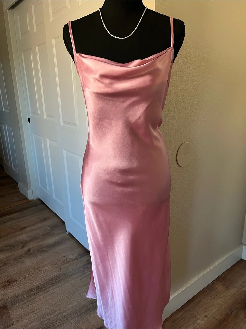 Bebe Pink Satin Cowl Neck Slip Midi Dress Small